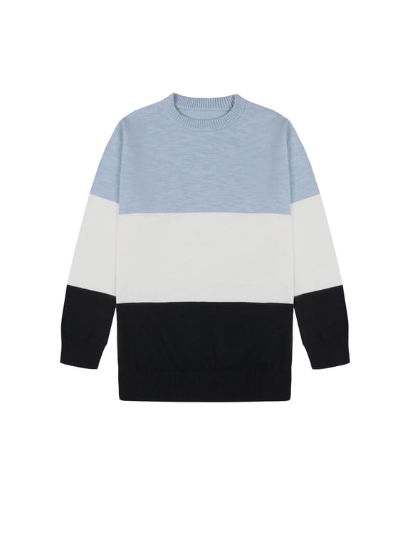 Boys Crewneck Cotton Sweater: Long Sleeve Fall Winter Pullover - Casual Knit for School Holiday Gift Family Gathering Blue Size 12
