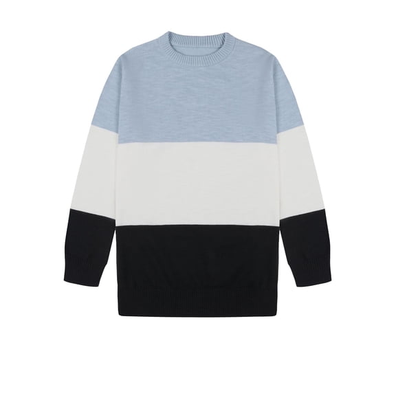 Bienzoe Boys Crewneck Cotton Sweater: Long Sleeve Fall Winter Pullover - Casual Knit for School Holiday Gift Family Gathering Blue Size 12