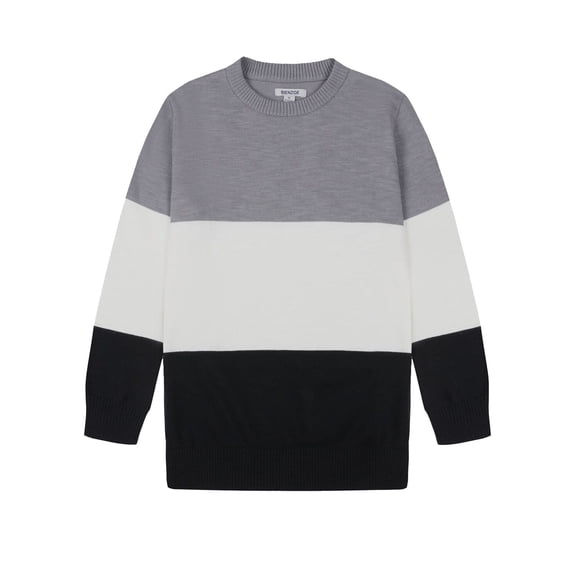 Bienzoe Boys Crewneck Cotton Sweater: Long Sleeve Fall Winter Pullover - Casual Knit for School Holiday Gift Family Gathering Grey Size 16