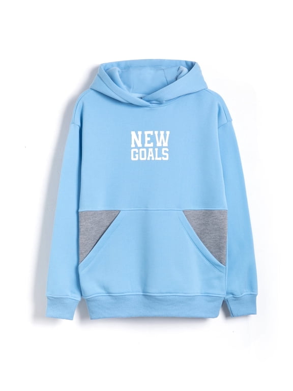 Boys Long Sleeve Hoodie: Kids Soft Knit Sweatshirt - Warm Hood - Lightweight for Spring Fall School Outdoor Blue Size 7