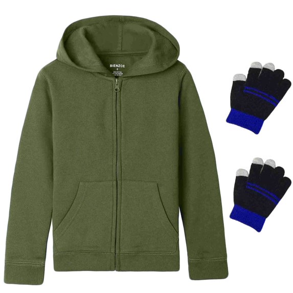 Bienzoe Boys Zip Up Hoodies Kids Fleece School Uniform Youth Light Plain Soft Warm Sweatshirt Olive 6