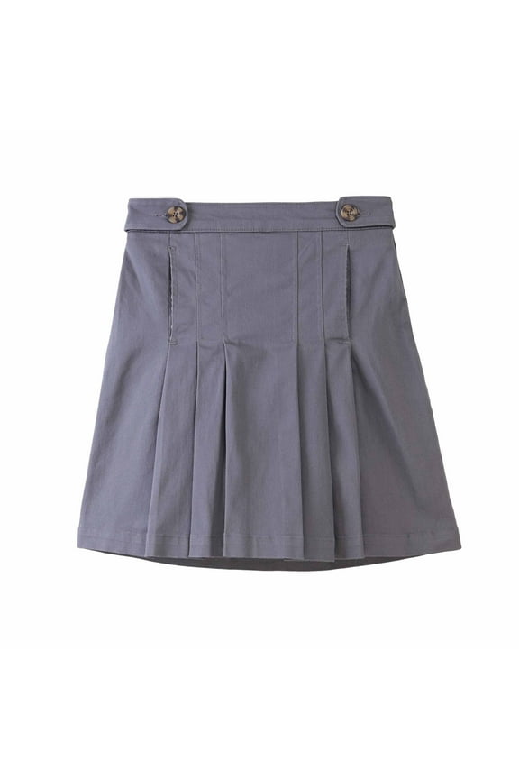 Girl's Cotton Stretch Elastic School Uniform Pleated Skirt L Grey