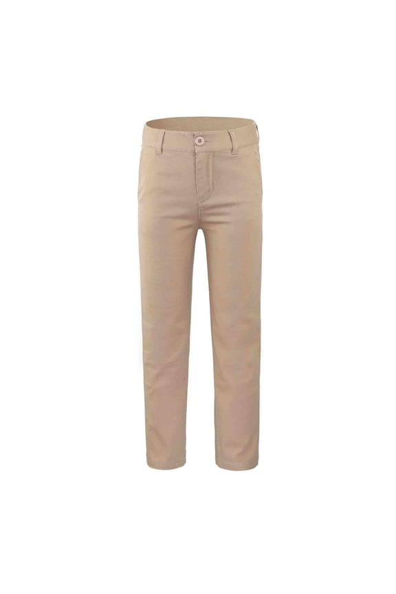 Girl's Cotton Stretchy Adjustable Waist School Uniform Pants Khaki 14