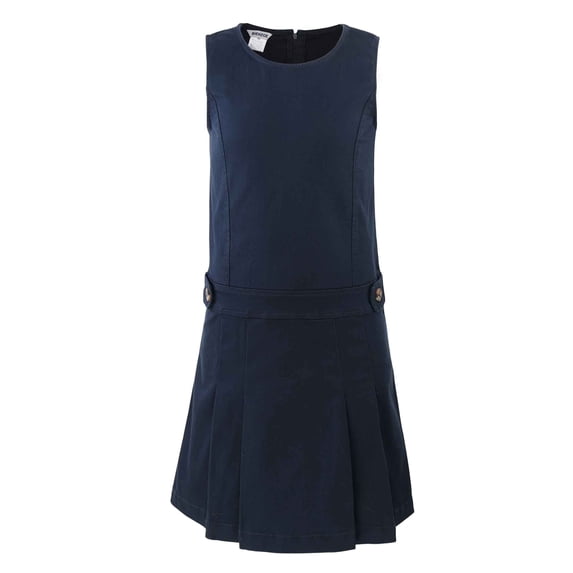 Bienzoe Girl's Cotton Stretchy School Uniform Jumper Dress L Navy