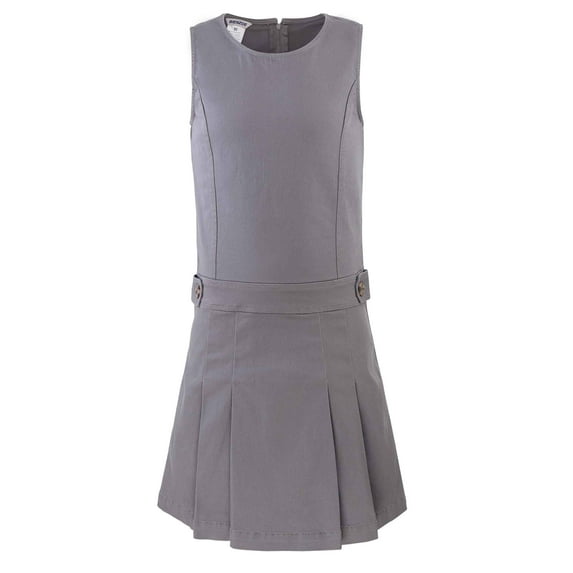 Bienzoe Girl's Cotton Stretchy School Uniform Jumper Dress S Grey