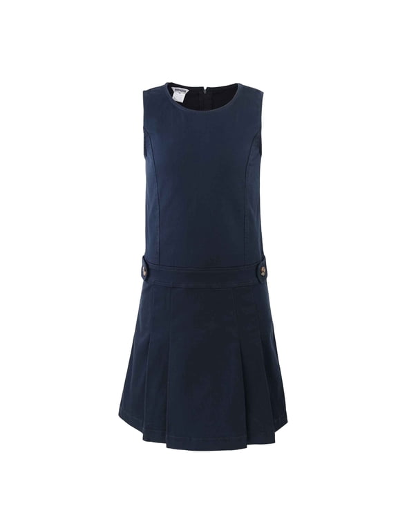 Girl's Cotton Stretchy School Uniform Jumper Dress S Navy