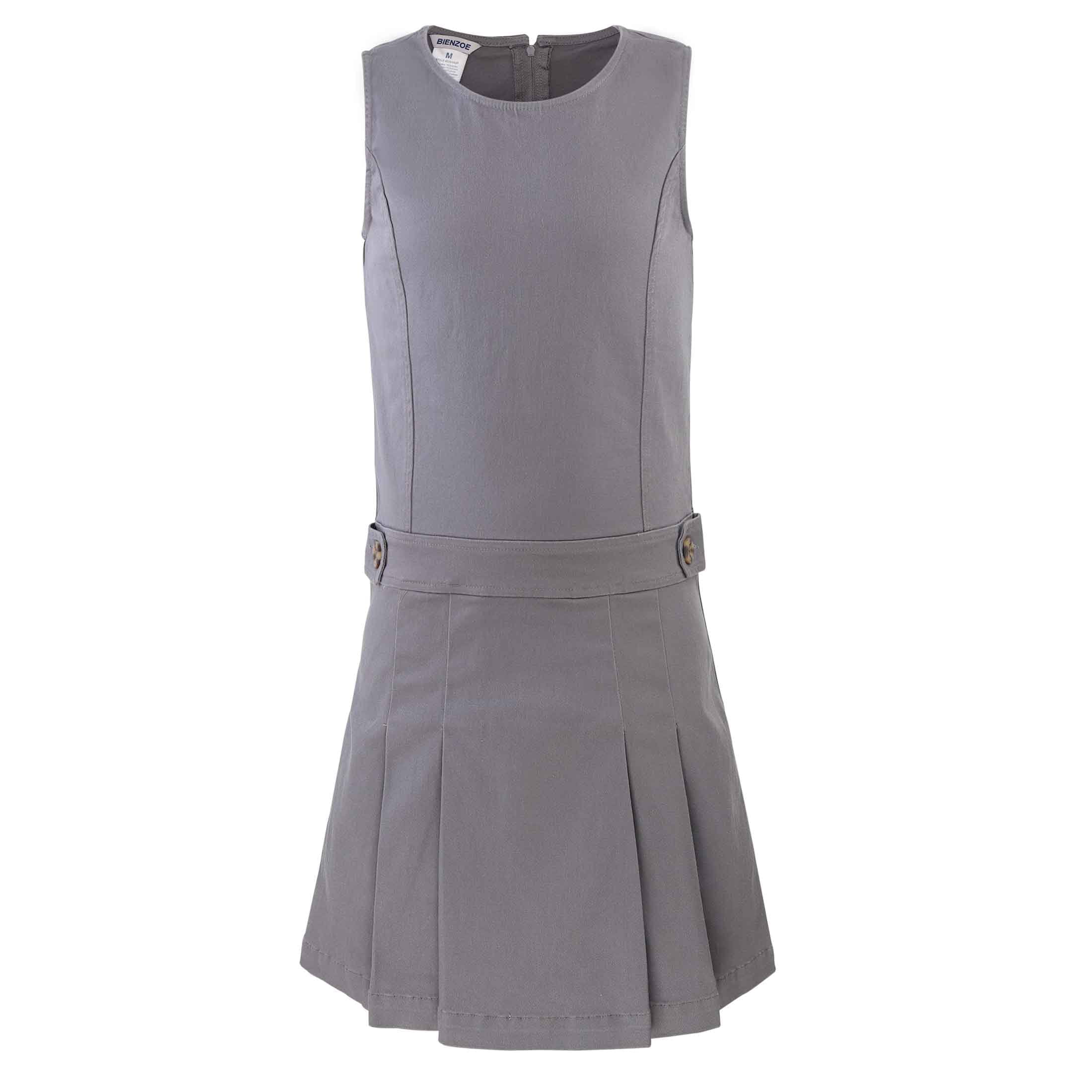 Bienzoe Girl's Cotton Stretchy School Uniform Jumper Dress XS Grey