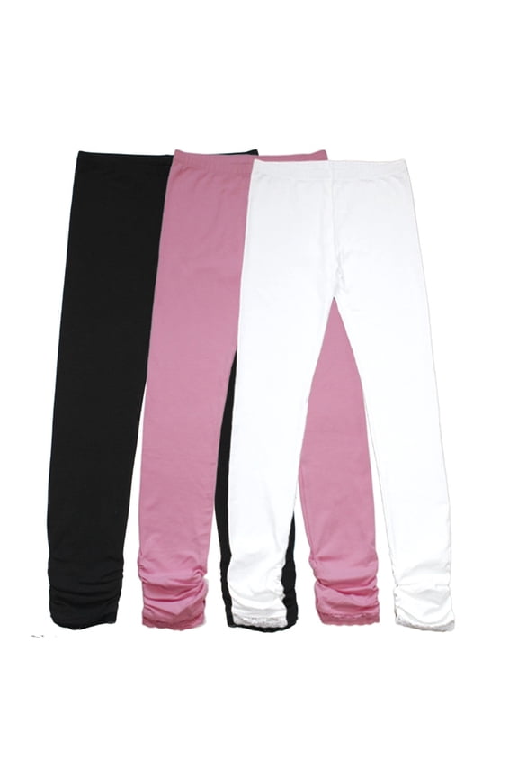 Girl's Cotton Stretchy School Uniform Lace Antistatic Legging 3 Pack S14