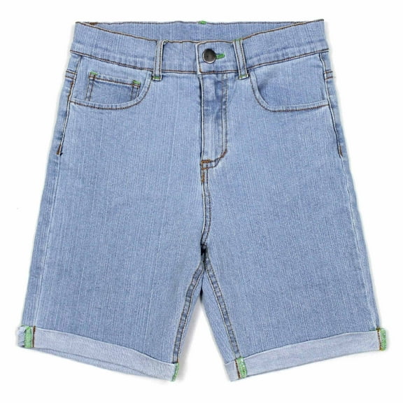 Bienzoe Girl's Denim High Waist Rolled Hem Stretchy Jeans Shorts Pure Blue 9