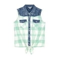 thumbnail image 1 of Bienzoe Girl's Plaid Denim Sleeveless Blouse Casual Tank Tops Green 18, 1 of 12