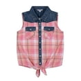 thumbnail image 1 of Bienzoe Girl's Plaid Denim Sleeveless Blouse Casual Tank Tops Pink 7, 1 of 12