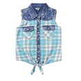 thumbnail image 1 of Bienzoe Girl's Plaid Denim Sleeveless Blouse Casual Tank Tops Turquoise/white 10, 1 of 12