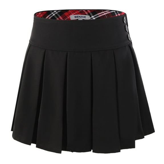 Bienzoe Girl's Stretchy Pleated Adjust Waist School Uniforms Skirt Black 12