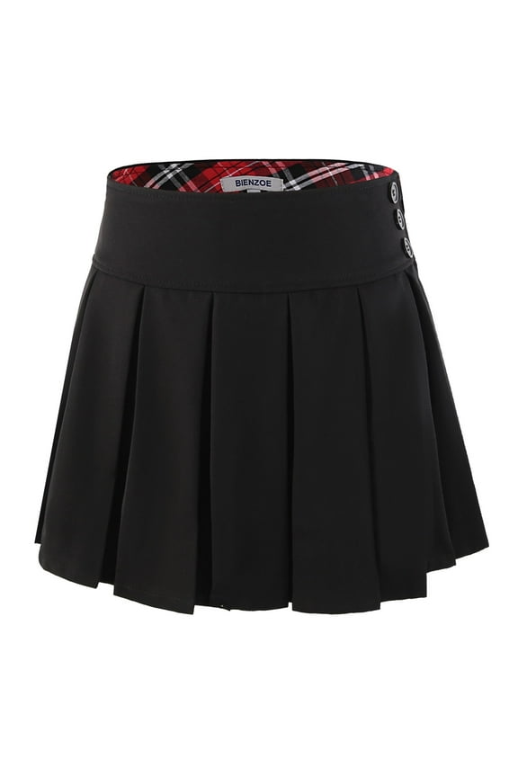 Girl's Stretchy Pleated Adjust Waist School Uniforms Skirt Black 6