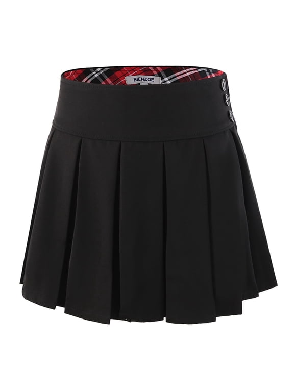 Girl's Stretchy Pleated Adjust Waist School Uniforms Skirt Black 6