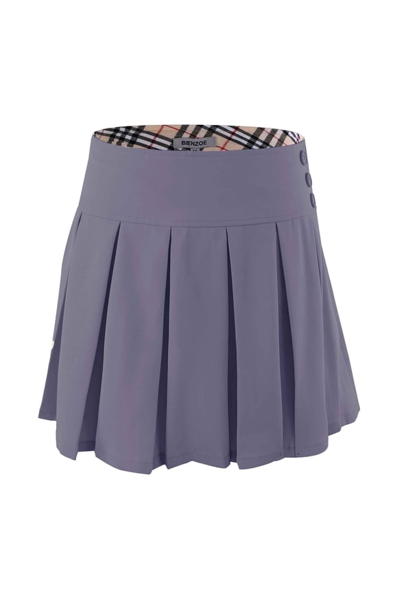 Girl's Stretchy Pleated Adjust Waist School Uniforms Skirt Grey 8