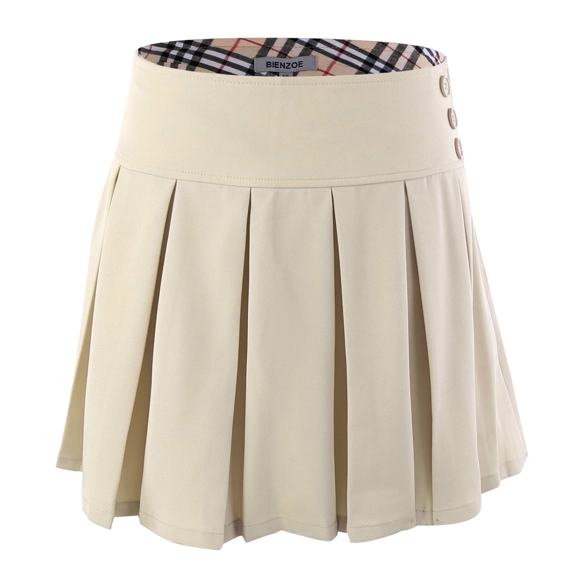 Bienzoe Girl's Stretchy Pleated Adjust Waist School Uniforms Skirt