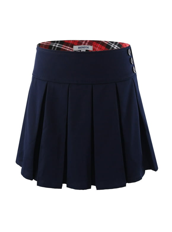 Girl's Stretchy Pleated Adjust Waist School Uniforms Skirt Navy 14
