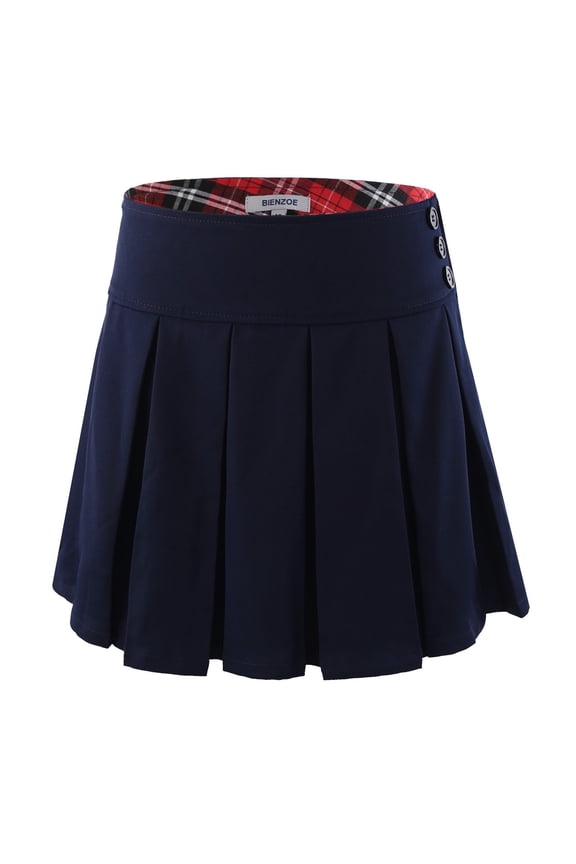 Girl's Stretchy Pleated Adjust Waist School Uniforms Skirt Navy 6X