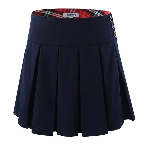 Bienzoe Girl's Stretchy Pleated Adjust Waist School Uniforms Skirt Navy 8