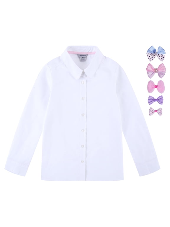 Girls School Uniform Cotton Long Sleeve Blouse Bowtie Pack White XL