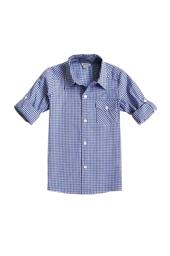 Little Boy's Cotton Plaid Roll Up Button Down Sports Shirts,Darkblue,3/4