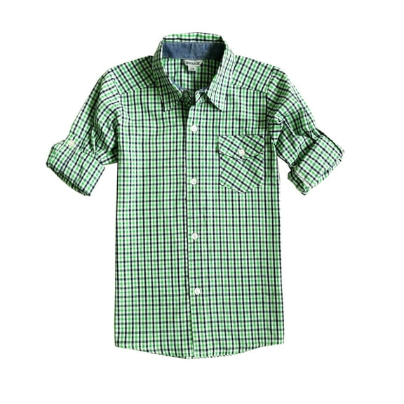 Bienzoe Little Boy's Cotton Plaid Roll Up Button Down Sports Shirts,Green,3/4