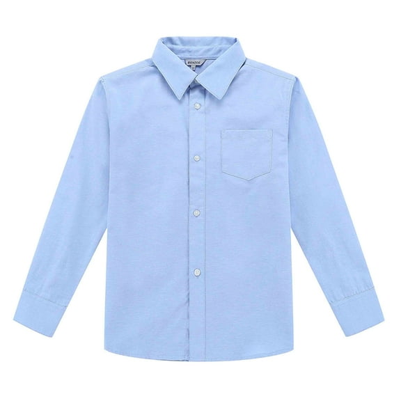 Bienzoe Little Boy's School Uniform Long Sleeve Button Down Cotton Shirt Blue 5