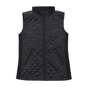 BIENZOE Women Casual Quilted Sleeveless Light Weight Vest Stretch Rib Black L