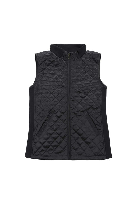 Women Casual Quilted Sleeveless Light Weight Vest Stretch Rib Black L