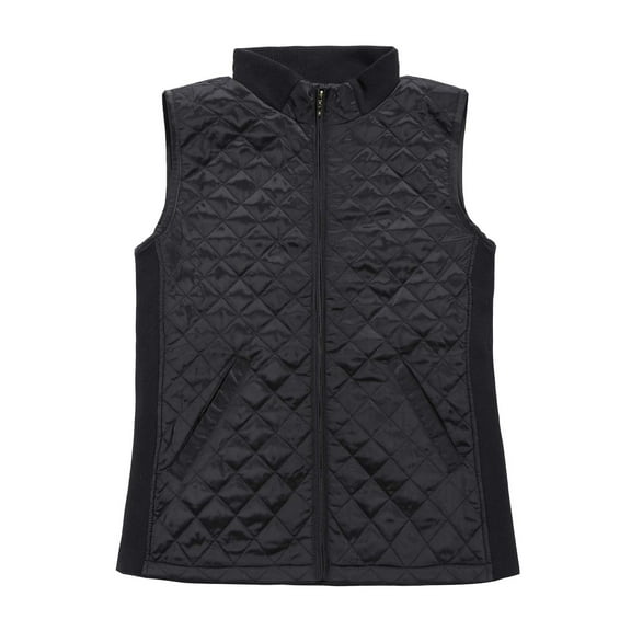 Bienzoe Women Casual Quilted Sleeveless Light Weight Vest Stretch Rib Black L