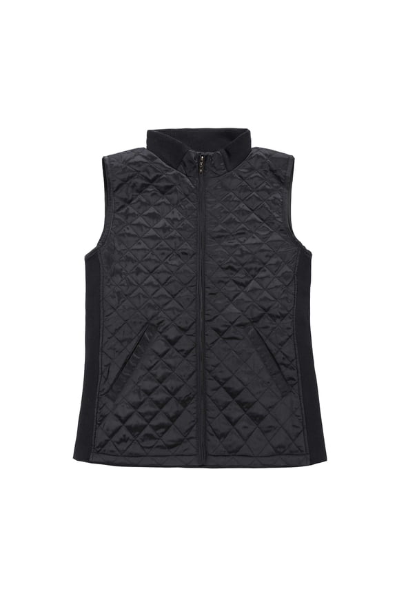 Women Casual Quilted Sleeveless Light Weight Vest Stretch Rib Black XXL