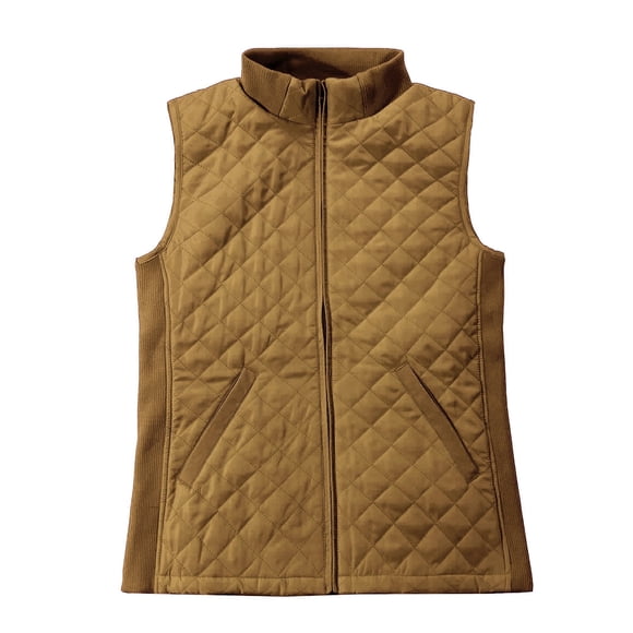 Women Casual Quilted Sleeveless Light Weight Vest Stretch Rib Camel XL