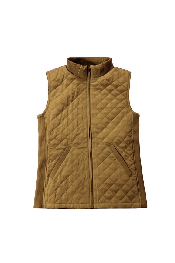 Women Casual Quilted Sleeveless Light Weight Vest Stretch Rib Camel XL