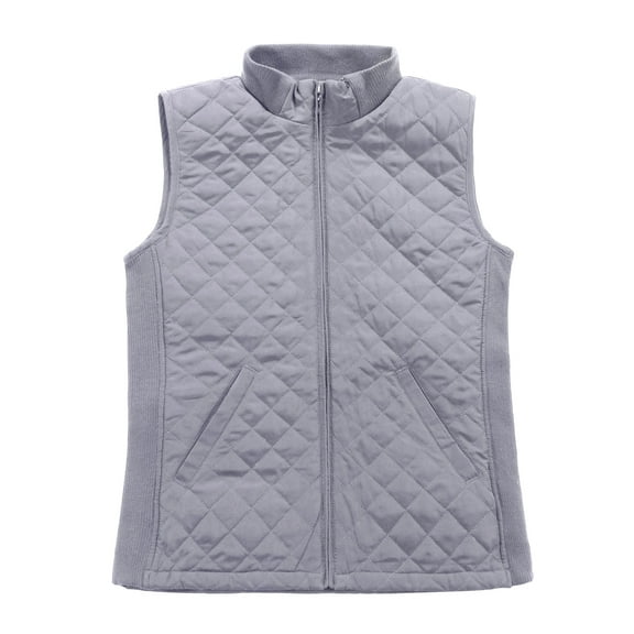 Bienzoe Women Casual Quilted Sleeveless Light Weight Vest Stretch Rib Gray L