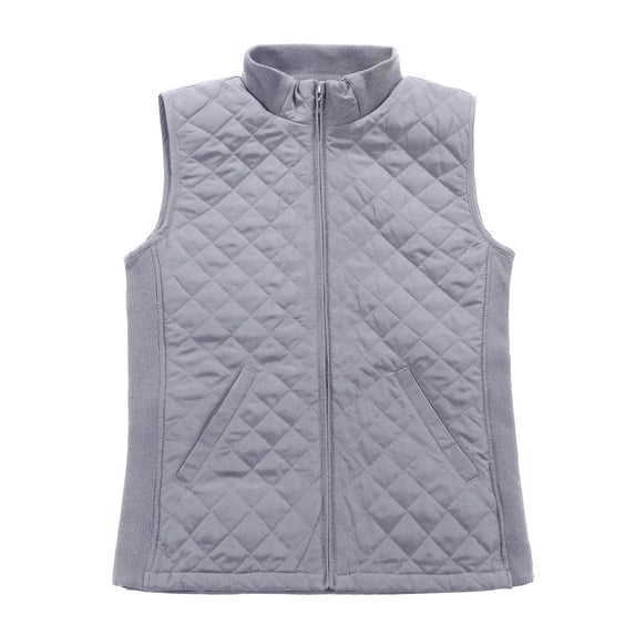Bienzoe Women Casual Quilted Sleeveless Light Weight Vest Stretch Rib Gray M