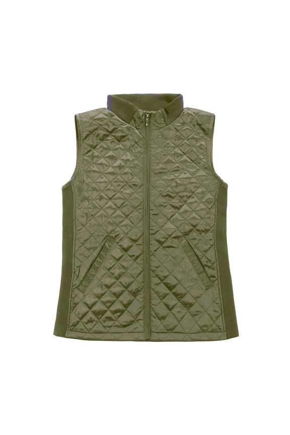 Women Casual Quilted Sleeveless Light Weight Vest Stretch Rib Green XL