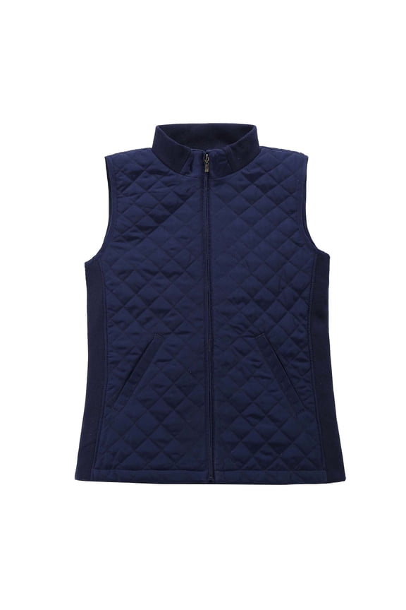 Women Casual Quilted Sleeveless Light Weight Vest Stretch Rib Navy L