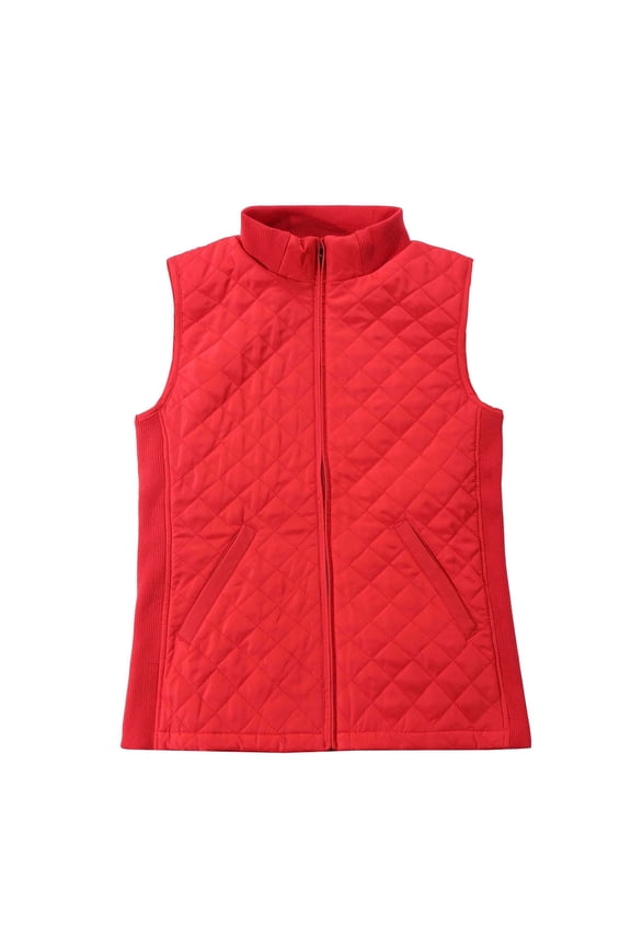 Women Casual Quilted Sleeveless Light Weight Vest Stretch Rib Red M