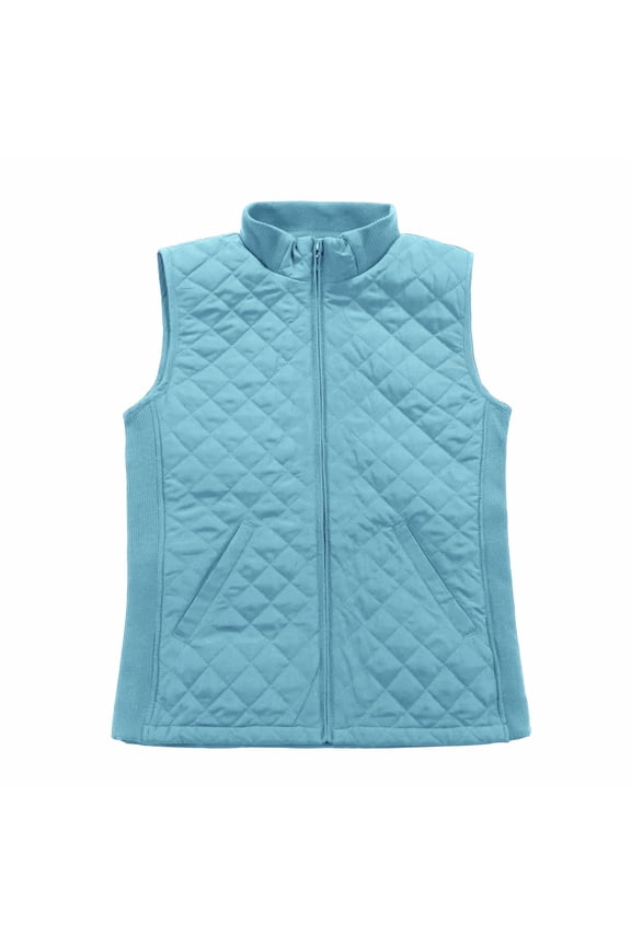 Women Lightweight Quilted Vest Puffer Padded Fashion Zip Causal Jacket Light Blue XL
