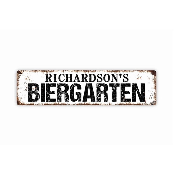 Biergarten Sign - Beer Garden Pub Bar Tavern Saloon Drink German Booze Rustic Street Metal Aluminum Sign or Door Name Plate Plaque - Size: 16 x 4 Inches