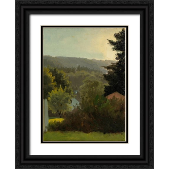 Bierstadt, Albert 11x14 Black Ornate Wood Framed with Double Matting Museum Art Print Titled - Forested hills