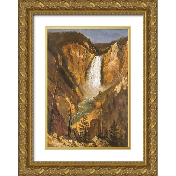 Bierstadt, Albert 11x14 Gold Ornate Wood Framed with Double Matting Museum Art Print Titled - Lower Falls of the Yellowstone