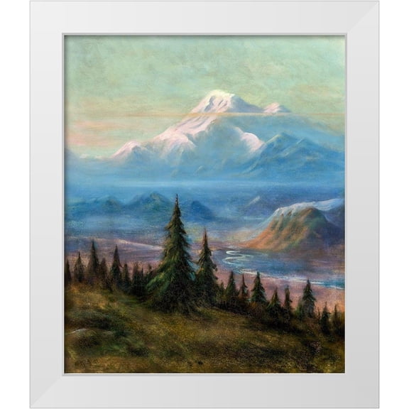 Bierstadt, Albert 12x14 White Modern Wood Framed Museum Art Print Titled - Puyallup River Valley and Mount Rainier