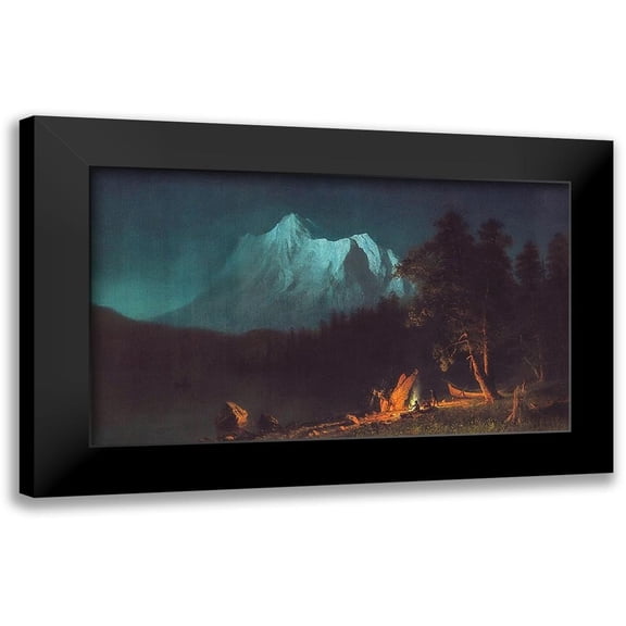 Bierstadt, Albert 14x10 Black Modern Framed Museum Art Print Titled - Mountainous Landscape by Moonlight