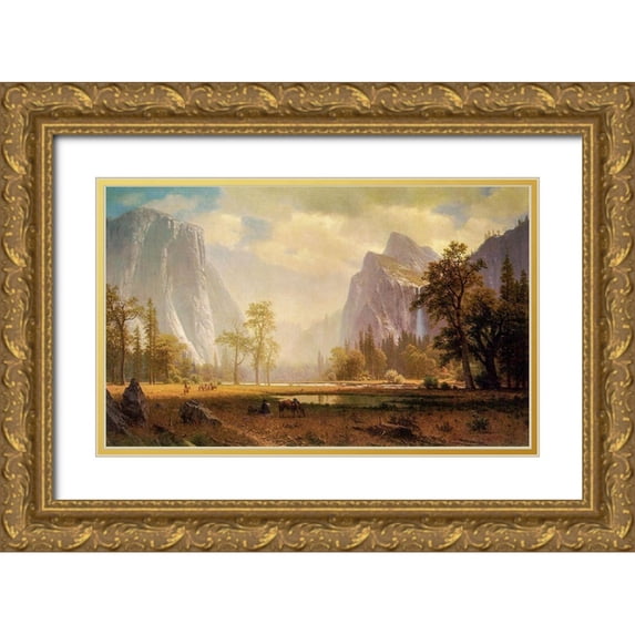 Bierstadt, Albert 14x10 Gold Ornate Wood Framed with Double Matting Museum Art Print Titled - Looking Up the Yosemite Valley