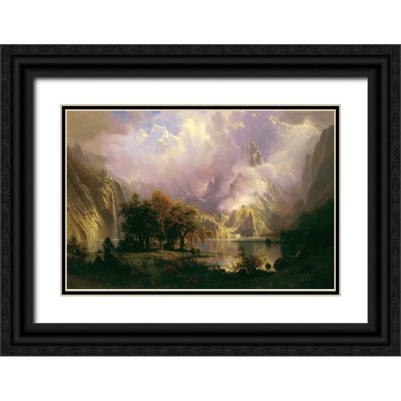 Bierstadt, Albert 14x11 Black Ornate Wood Framed with Double Matting Museum Art Print Titled - Rocky Mountain Landscape