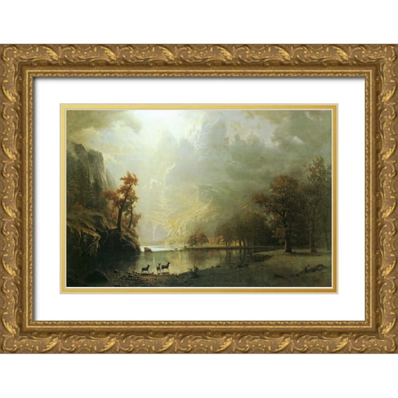 Bierstadt, Albert 14x11 Gold Ornate Wood Framed with Double Matting Museum Art Print Titled - Sierra Nevada Morning
