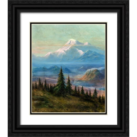 Bierstadt, Albert 15x17 Black Ornate Wood Framed with Double Matting Museum Art Print Titled - Puyallup River Valley and Mount Rainier