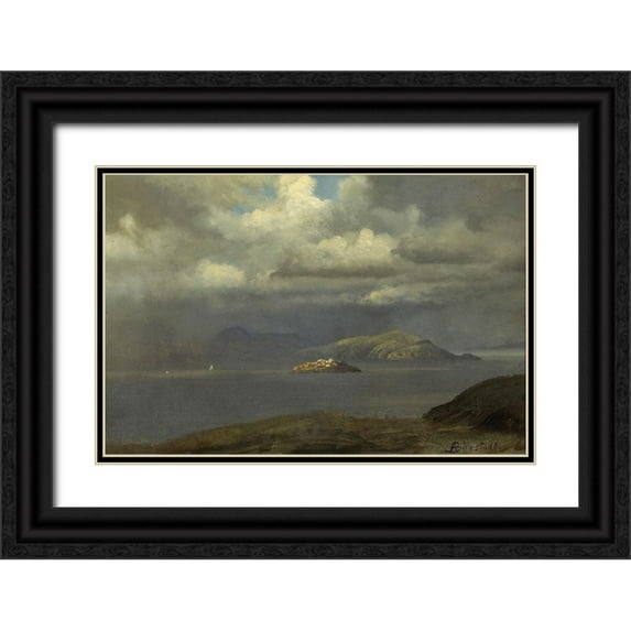 Bierstadt, Albert 18x13 Black Ornate Wood Framed with Double Matting Museum Art Print Titled - Alcatraz, San Francisco Bay